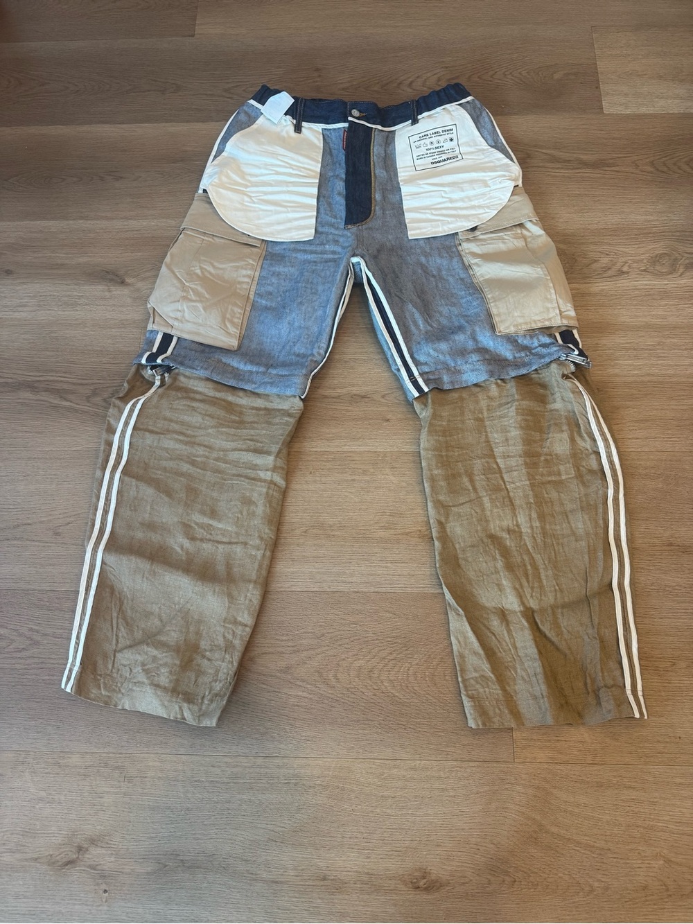 DSQUARED2 Two-Tone Cargo Pants with zippered short option. in Blue and Tan